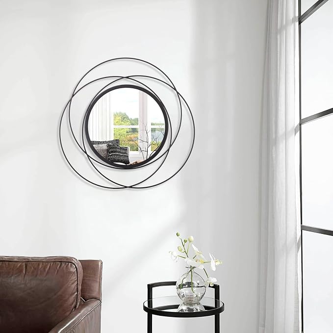 Round Decorative Wall Mirror, Black Metal Mirrors, Art Small Round Wall Home Mirror, Decor Living Room Bedroom Bathroom Entryway 20"