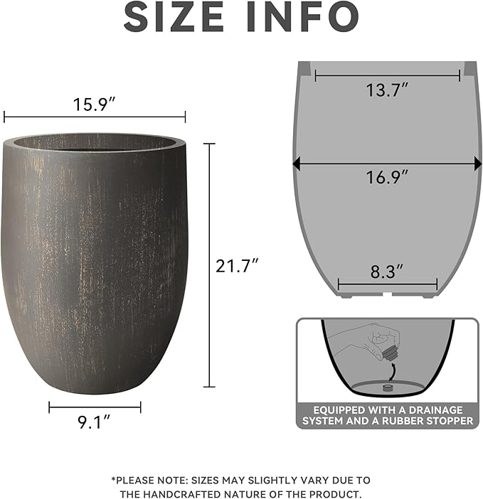 Kante Tall Concrete Planter, 21.7-Inch Height Antique Bronze Large Indoor Outdoor Plant Pot with Drainage Hole for Patio Garden Home, Modern Decor for Flowers and Tree