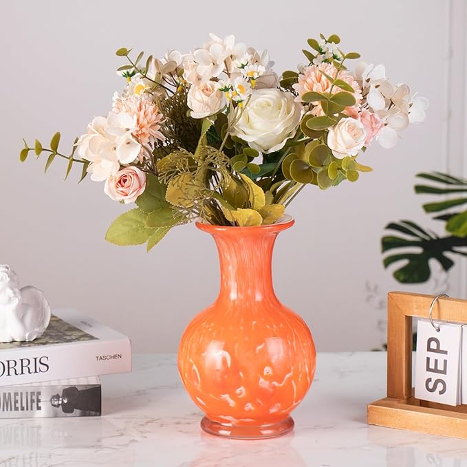 KAMMAK Colored Glass Vase, Beautiful Hand Blown Decorative Vase, Modern Art Vase for Flower Mantle Dining Table Centerpiece, Entryway Living Room Wedding Decoration, HR004
