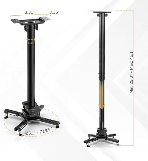 Mount-It! PRO Heavy Duty Projector Ceiling Mount - 77 lb Capacity, Full Motion, 29.3–45.1 in Extension