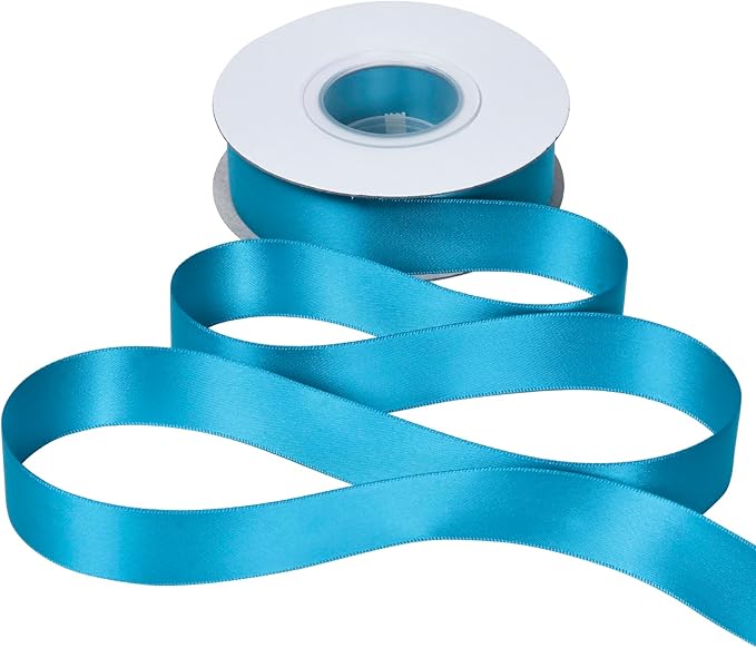 YAMA Turquoise Blue Double Faced Satin Ribbon, 1 Inch 25 Yards, Great for Crafts Bows Flower Bouquet Wedding Home Decor Gift Wrapping