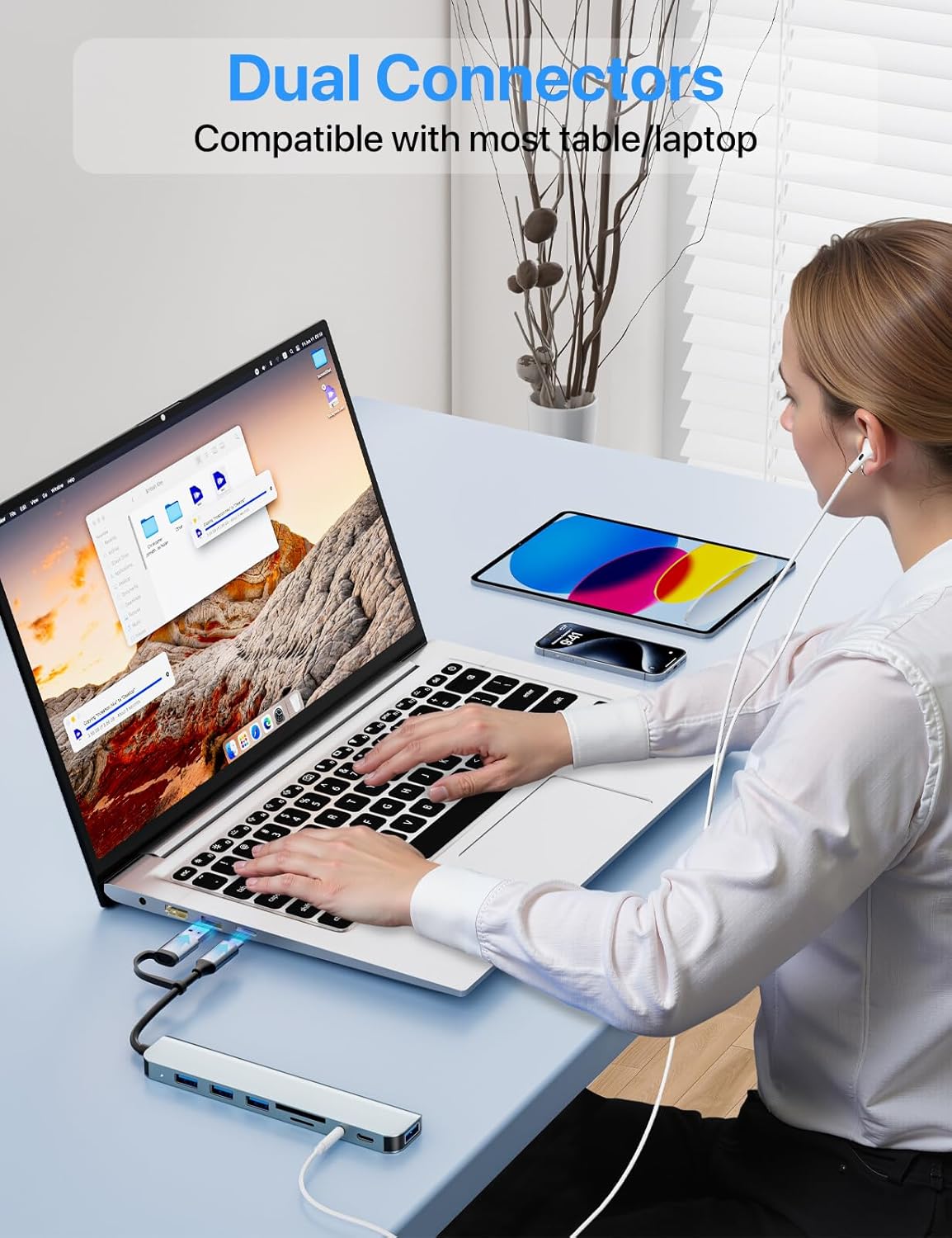 Skiennix USB C Multiport Hub Adapter - 8-in-1 Aluminum Splitter with SD/TF Card Reader & Audio Output for MacBook Pro/Air & iPad Pro