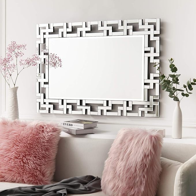 KOHROS Large Decorative Rectangle Mirror for Wall Decor Art Grecian Venetian Mirror (Silver, 28" L x 40" W)