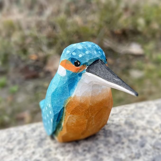 Bird Figurines Hand Carved Painted Wooden Statues for Home Decor, Gift for Bird Lovers,Housewarming, Birthday, Christmas, Anniversaries (NO.15-European Kingfisher)
