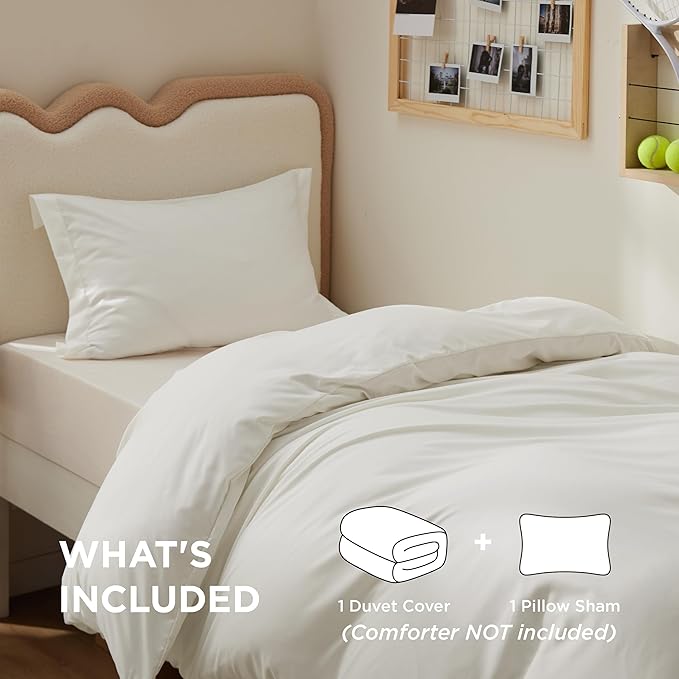 Bedsure Duvet Cover Twin/Twin XL Size - Soft Double Brushed Bedding Set for Kids & Adults, Zipper Closure, 2 Pieces, Includes 1 Duvet Cover (68"x90") & 1 Pillow Sham, NO Comforter, Ivory White