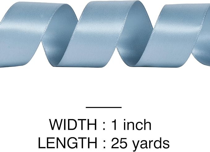 YAMA Dusty Blue Double Faced Satin Ribbon, 1 Inch 25 Yards, Great for Crafts Bows Flower Bouquet Wedding Home Decor Gift Wrapping