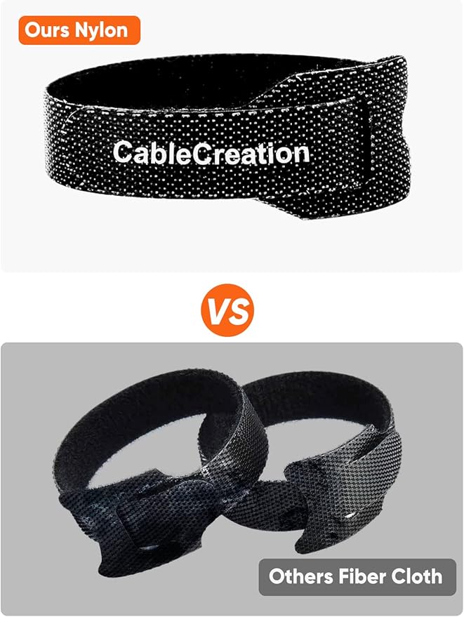 CableCreation Fastening Cable Ties Reusable, Premium 6-Inch Adjustable Cord Ties, Nylon Cable Management Straps Hook Loop Cord Organizer Wire Ties Reusable Black, 50PCS