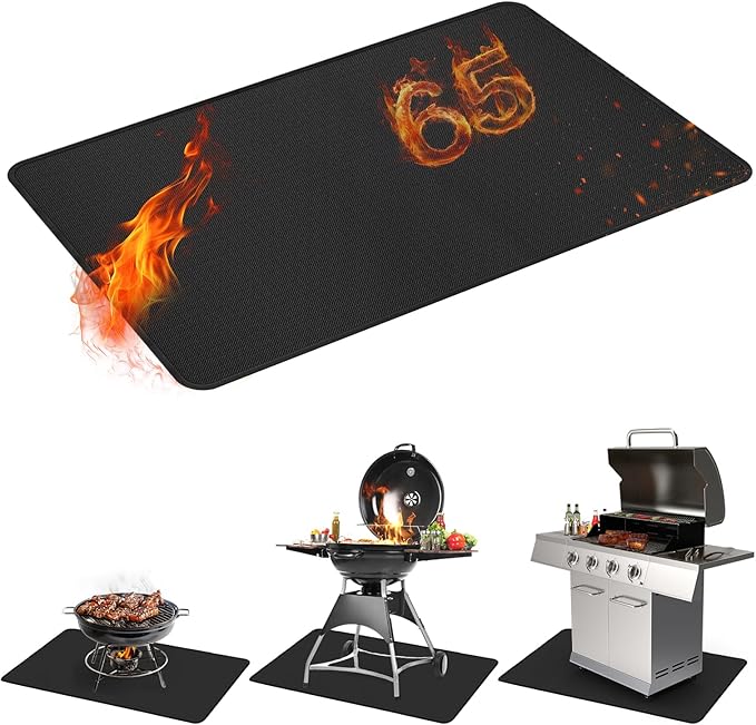 Stasover 65 x 48 Inch Under Grill Mats for Outdoor Grill, Fireproof & Heat Resistant Fiberglass Deck Protector, Waterproof & Oil-Proof BBQ Floor Pad for Deck, Patio, Grass – Easy Clean, Reusable