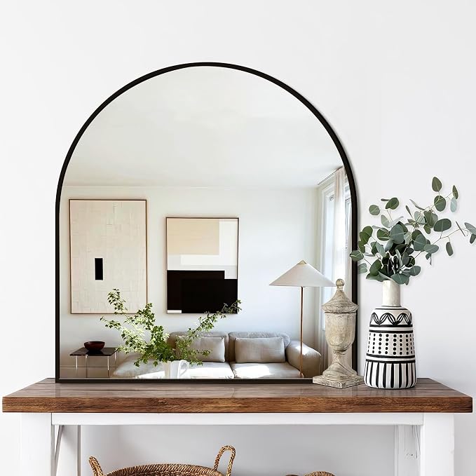 FICTOR Bathroom Mirror for Wall, Arched Vanity Bathroom Mirror for Over Sink, Metal Framed with HD Shatter-Proof Glass for Entryway, Living Room,Bedroom(30” x 32”, Black)