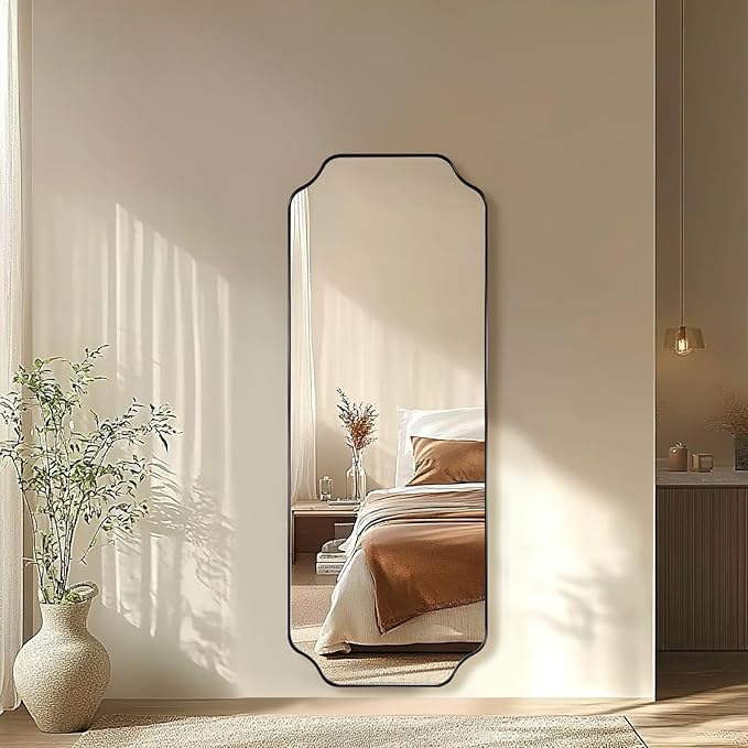 ANDY STAR 18" x 48" Full Length Mirror, Large Black Scalloped Bathroom Mirror, Full Body Wall Mirror with Scalloped Corner Decorative for Bedroom, Living Room (Horizontal or Vertical)