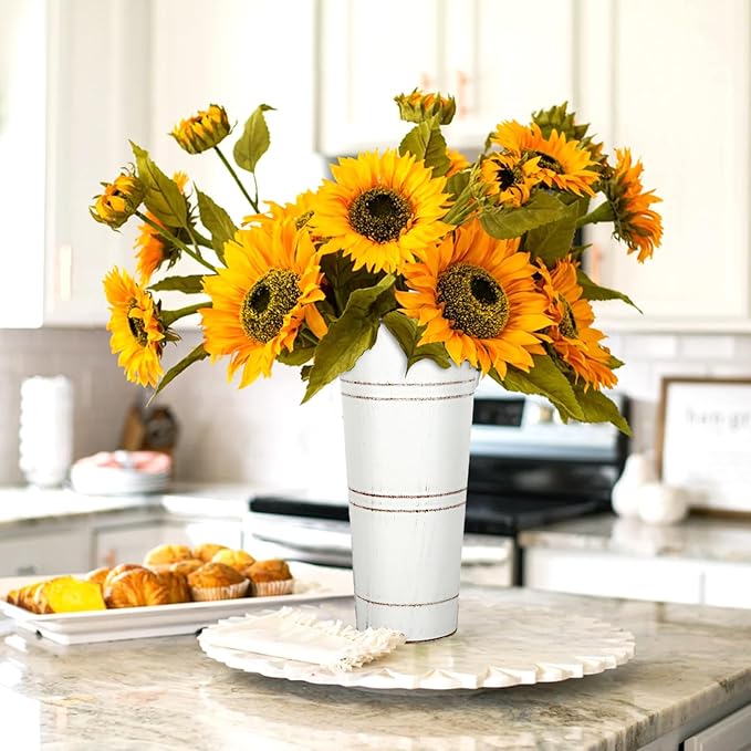 9 Inch High Galvanized French Bucket Vase with Handle 6Pcs White Metal Farmhouse Flower Vases Ideal for Dried Floral Arrangements at Home for Weddings Gift Spa and Aromatherapy Settings O4