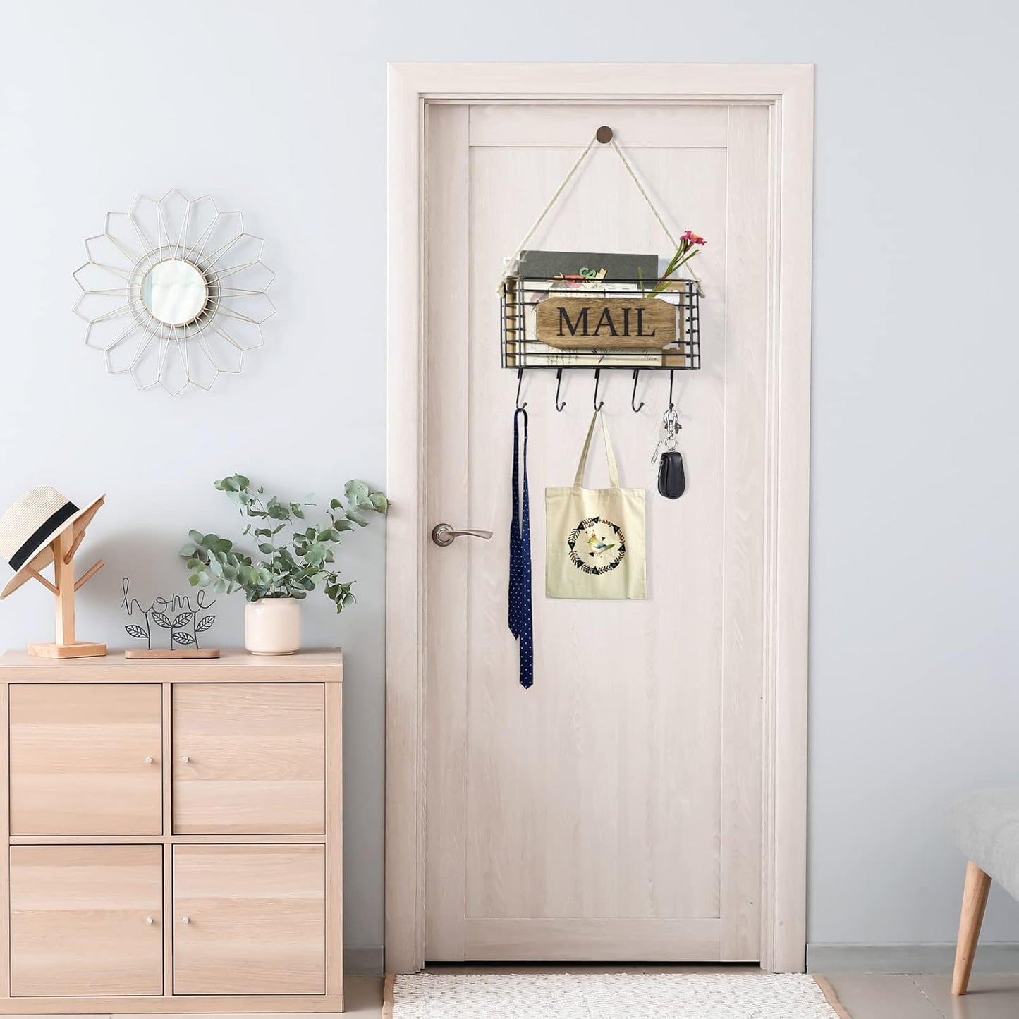 SRIWATANA Wall-Mounted Mail Organizer - Key Holder with Hooks for Easy Access and Storage