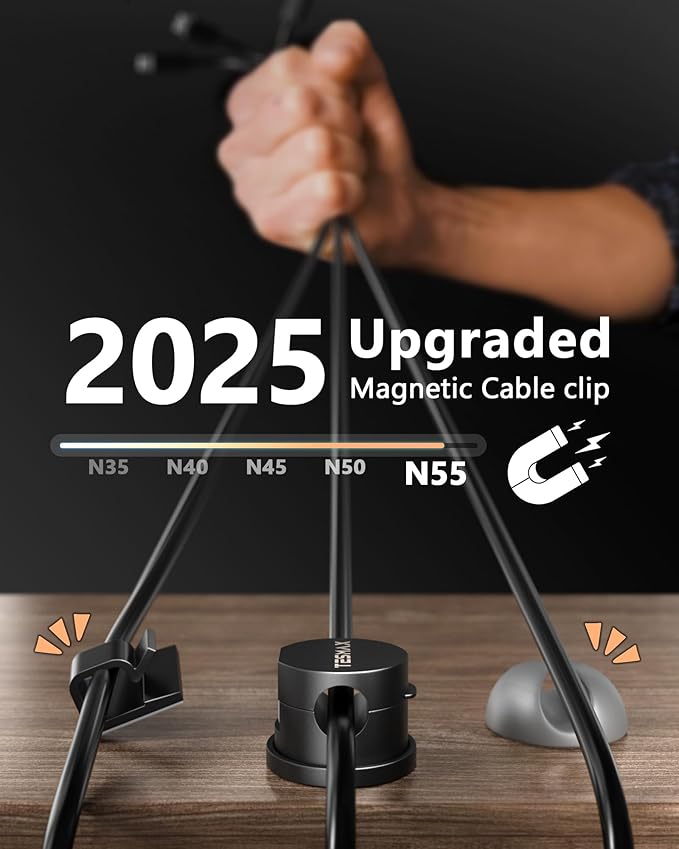 Magnetic Cord Holder 360°Rotation Cord Organizer, 6Pack Cable Clips [1s Lock] Adhesive Cable Management Desk Organizers and Accessories, Phone Charging Wire Holder for Nightstand,Car,Home Office