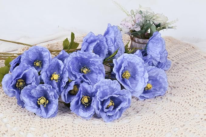 6PCS Poppy Artificial Flowers Silk Flowers 32in Artificial Poppies Royal Blue Flowers for Wedding Home Party Table Centerpiece Arrangement Decoration (Royal Blue)
