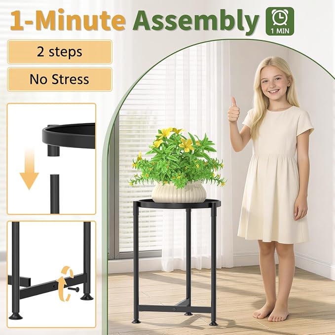 LASZOLA Metal Large Plant Stand for Indoor Plants, Morden Corner Plant Holder Rack, Sturdy Vertical Single Flower Shelf for Living Room Bedroom Patio Garden Balcony, Black