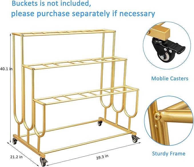 Flower Display Stand Frame, 3-Tier Flower Cart with Wheels, Metal Floral Display Rack , Moving Florist Bouquet Shelf for Shop ,Flower Bar, Events (White - 3 Tier)