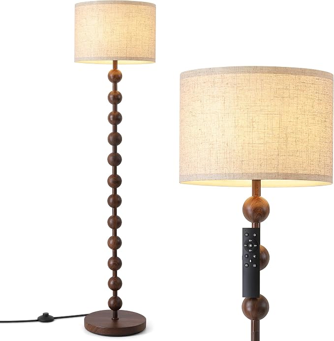 62" Vintage Farmhouse Floor Lamp for Living Room,3 Color Temperatures & Dimmable,Rustic Standing Lamp with Remote & Foot Switch,Retro Wood Grain Tall Floor Lamp for Bedroom Office Corner(Walnut)