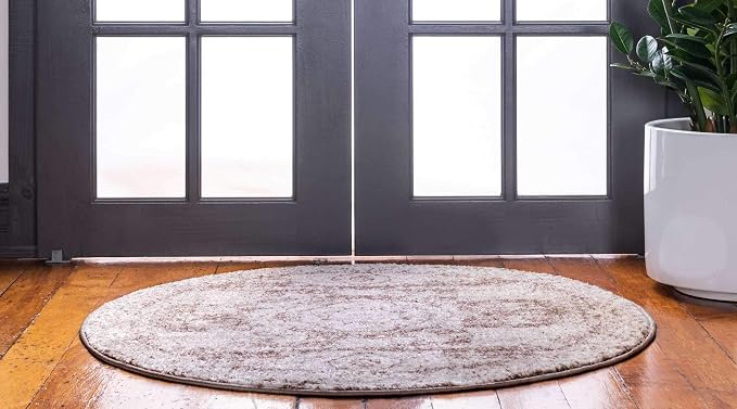 Unique Loom Bromley Collection Area Rug - Wells (3' Round, Light Brown/ Ivory)