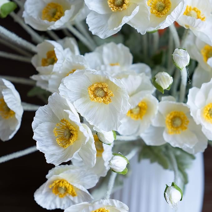 Artificial Flowers 6 Stems Poppy Silk Bouquet,for Wedding, Home, Party Decoration,Table Centerpiece Arrangement(White)