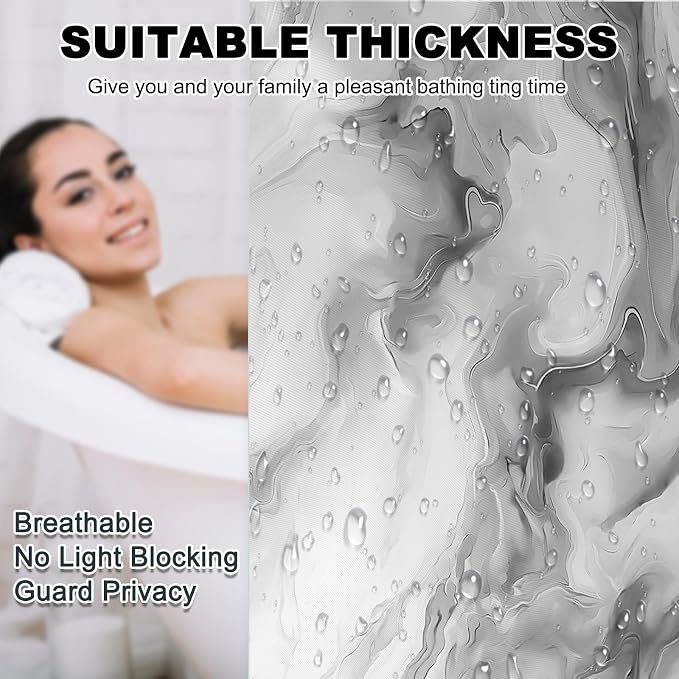 Mocsicka Shower Curtains for Bathroom, Grey Marble Shower Curtain for Bathroom, Abstract Gray and White Shower Curtain Modern Art Decor Waterproof Bath Curtain for Modern Bath Decor, 72 X 72 Inch
