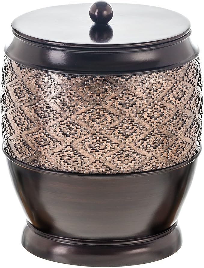 Creative Scents Dublin Brown Small Bathroom Trash Can with Lid - 1.3 Gal / 4.8L Decorative Oval Waste Basket - Durable Resin Garbage Can for Bathroom, Bedroom, Office Decor - Mini Wastebasket Bin