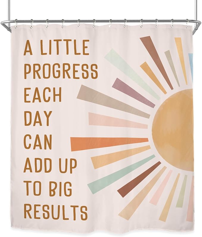 Miyotaa Sun Quotes Kids Shower Curtain Set 60Wx71H Inches Inspirational Motivational Positive Minimalist Pastel Aesthetic Polyester Waterproof Cloth Bathroom Curtain with 12 Hooks