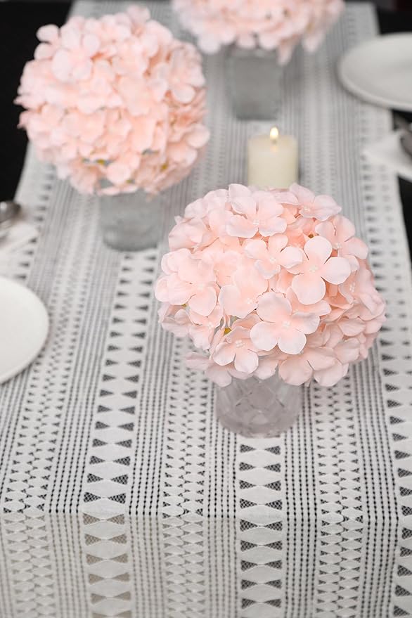 DuHouse Silk Hydrangea Artificial Flower Heads with Stems Fake Hydrangeas Flowers for DIY Wedding Centerpiece Home Decor,Pack of 6 (Blush)