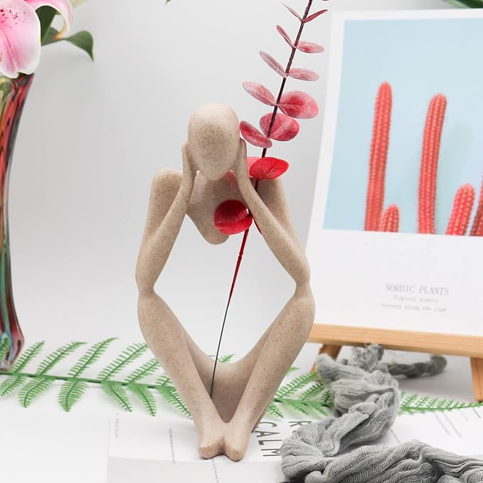 Thinker Statues And Sculptures, Sandstone Resin Thinker Statue Ornaments, Abstract Style Sculptures, Housewarming Gifts, Housewarming Decorations, Living Room Dining Desk Decorations (Middle, Large)