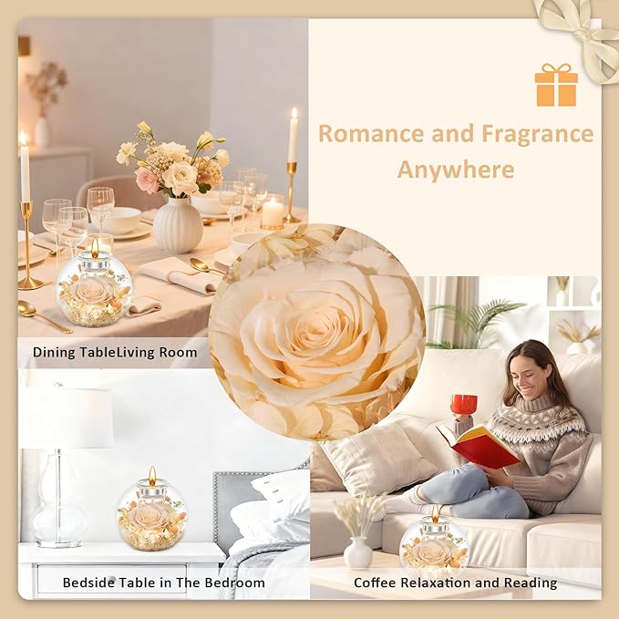 DEEMEI Gifts for Women Birthday Gifts for Women Preserved Real Rose in Glass Dome with Scented Fresh Flowers for Delivery Prime Eternal for Her Mom Grandma Wife Girlfriend Daughter, Champagne