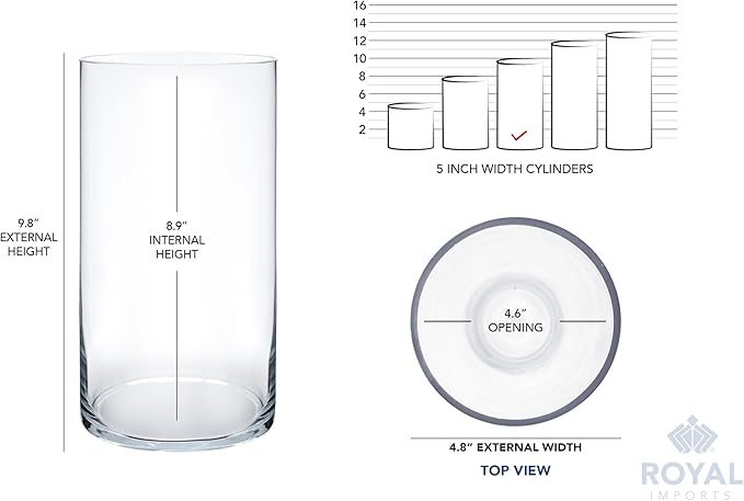 Royal Imports Flower Vase Acrylic Cylinder - Decorative Centerpiece for Home or Wedding - Non Breakable Plastic, 5"X10" Tall Round - Clear
