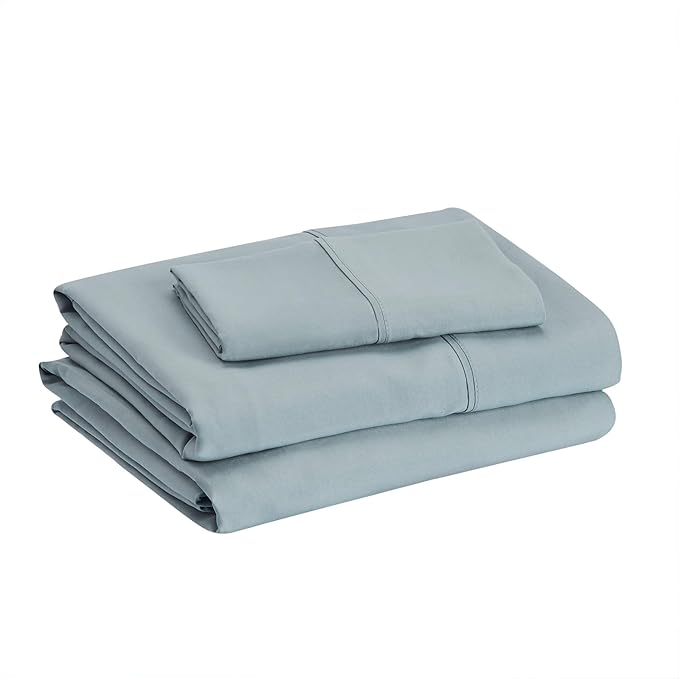 Amazon Basics Lightweight Super Soft Easy Care Wrinkle Free Microfiber 3 Piece Bed Sheet Set with 14-Inch Deep Pockets, Twin, Spa Blue, Solid, Kids, Men & Women Bedding