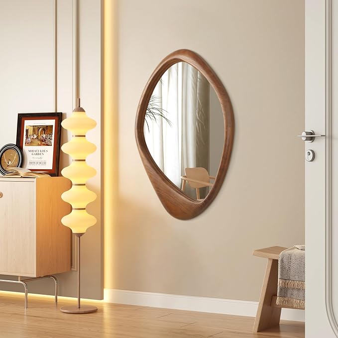 AAZZKANG Asymmetrical Wall Mirror Large 28"x20" Retro Irregular Vanity Mirrors Decorative for Bathroom Bedroom Living Room Hallway Brown
