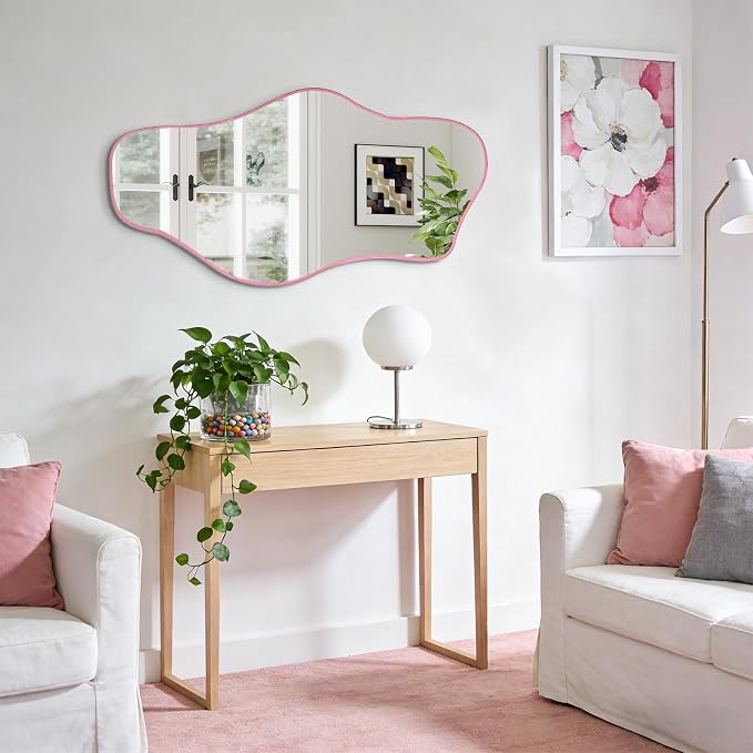 Irregular Wall Mirror, 35.8"x17.7" Asymmetrical Tempered Glass Mirror, Modern Frameless Organic Shaped Mirrors for Entryway Bedroom Living Room Bathroom, Horizontal or Vertical Hanging
