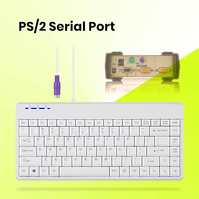 Perixx PERIBOARD-409PW Wired PS2 Mini Keyboard - 12.36x5.75x0.79 inches Dimension - White - US English Layout,PB-409PWUS-11829