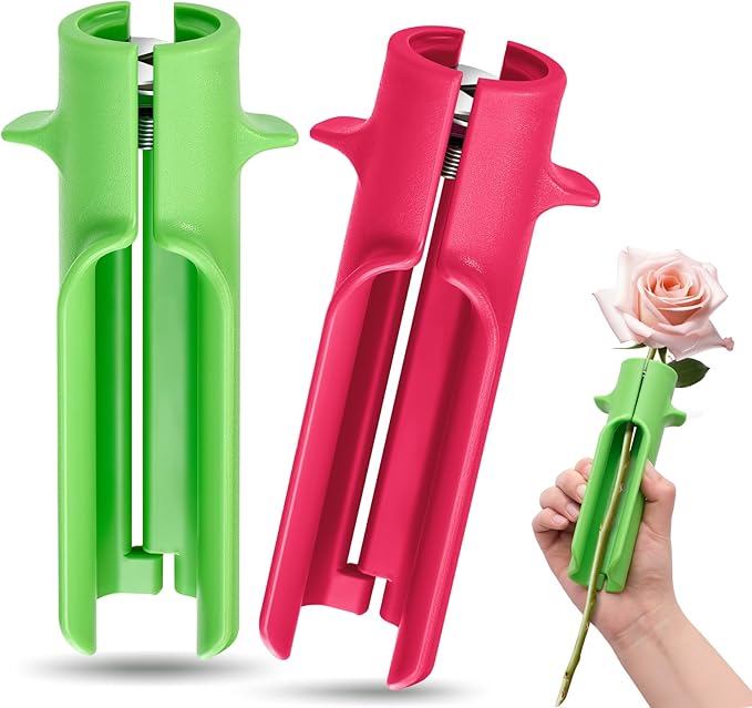 Lasnten 2 Pcs Rose Thorn Stripper Tool Thorn Remover for Roses Leaf Stripper Tool Flower Stem Cleaner Cutter to Removal Leaf for Home Flower Shop Gardening Floral Arrangement (Green,Rose Red)