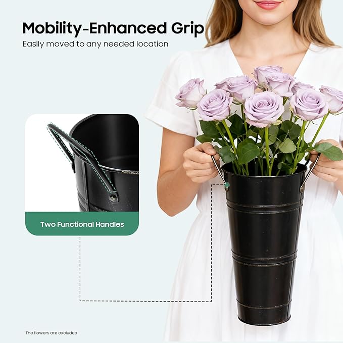 8Pcs Flower Bucket, 10.04In Tall Galvanized Metal Buckets with Handles, Vintage Metal Vases, Flower Vases for Bouquet, Floor Standing Floral Buckets for Home Décor, Home Décor