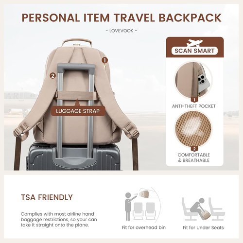 LOVEVOOK Laptop Backpack - Waterproof Travel Bag for 15.6" Laptops | Large Capacity, Beige-Nude-Logam Plum
