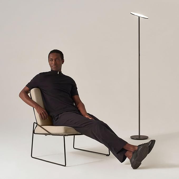 Brightech Sky LED Floor lamp, Torchiere Super Bright Floor Lamp for Living Rooms & Offices - Dimmable, Tall Standing Lamp for Bedroom Reading - Black Chrome