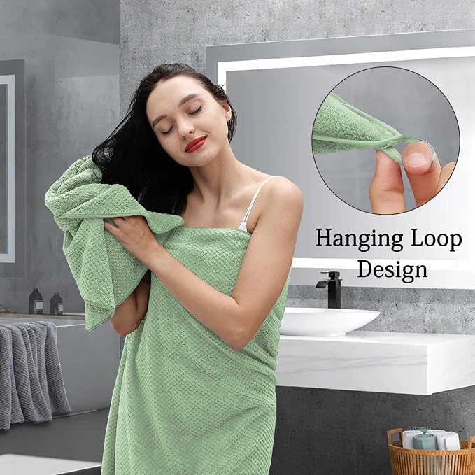 8-Piece Green Bath Towels Set,2 Oversized Large Bath Towels Sheet,2 Hand Towels and 4 Washcloths - 600 GSM Soft Luxury Towel Set,Highly Absorbent Quick Dry Towel Collection for Bathroom,Hotel and Spa