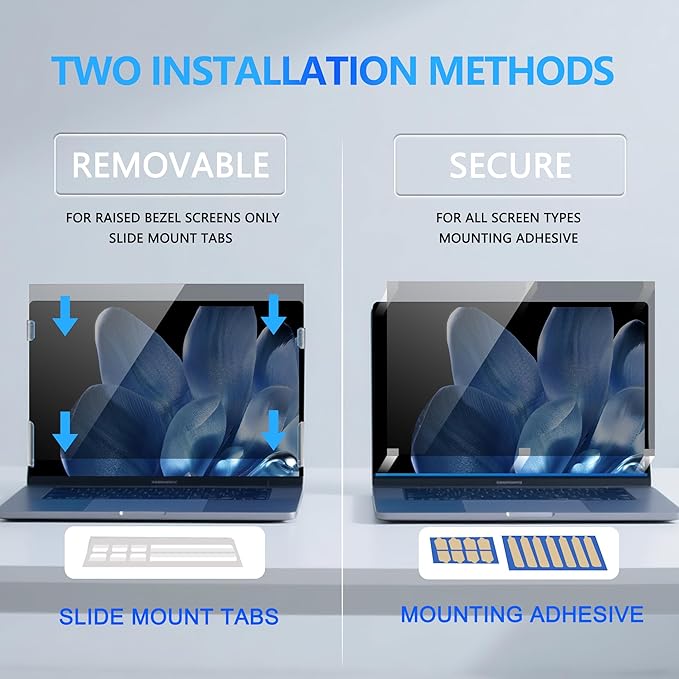 4-Way Laptop Privacy Screen Shield 13.3 Inch, Removable 16:9 Aspect 360° Privacy Filter Screen Protector for 13.3 Inch Laptop Computer, Anti Glare Blue Light Slide Mount Tabs Cover for Generic Laptop