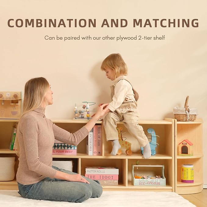 OOOK Wood Corner Cabinet, 2-Tier Toy Organizers and Storage, Montessori Shelf for Kids Room, Playroom, Nursery, Classroom, Kindergarten
