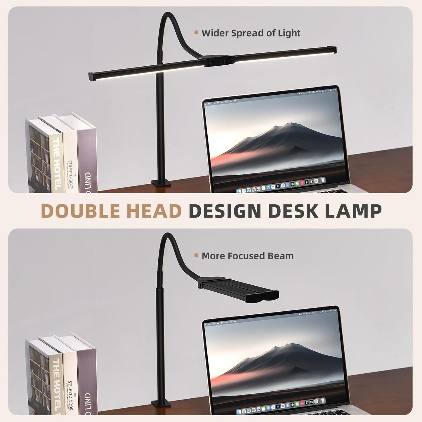 Voncerus LED Desk Lamp - Adjustable Double Head Architect Light with 3 Modes & 10 Brightness Levels | Black