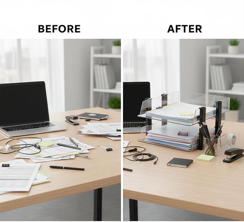 Clear 2-Tier Stackable Paper Tray Organizer - Transparent Desktop Document Sorter for A4/Letter Files