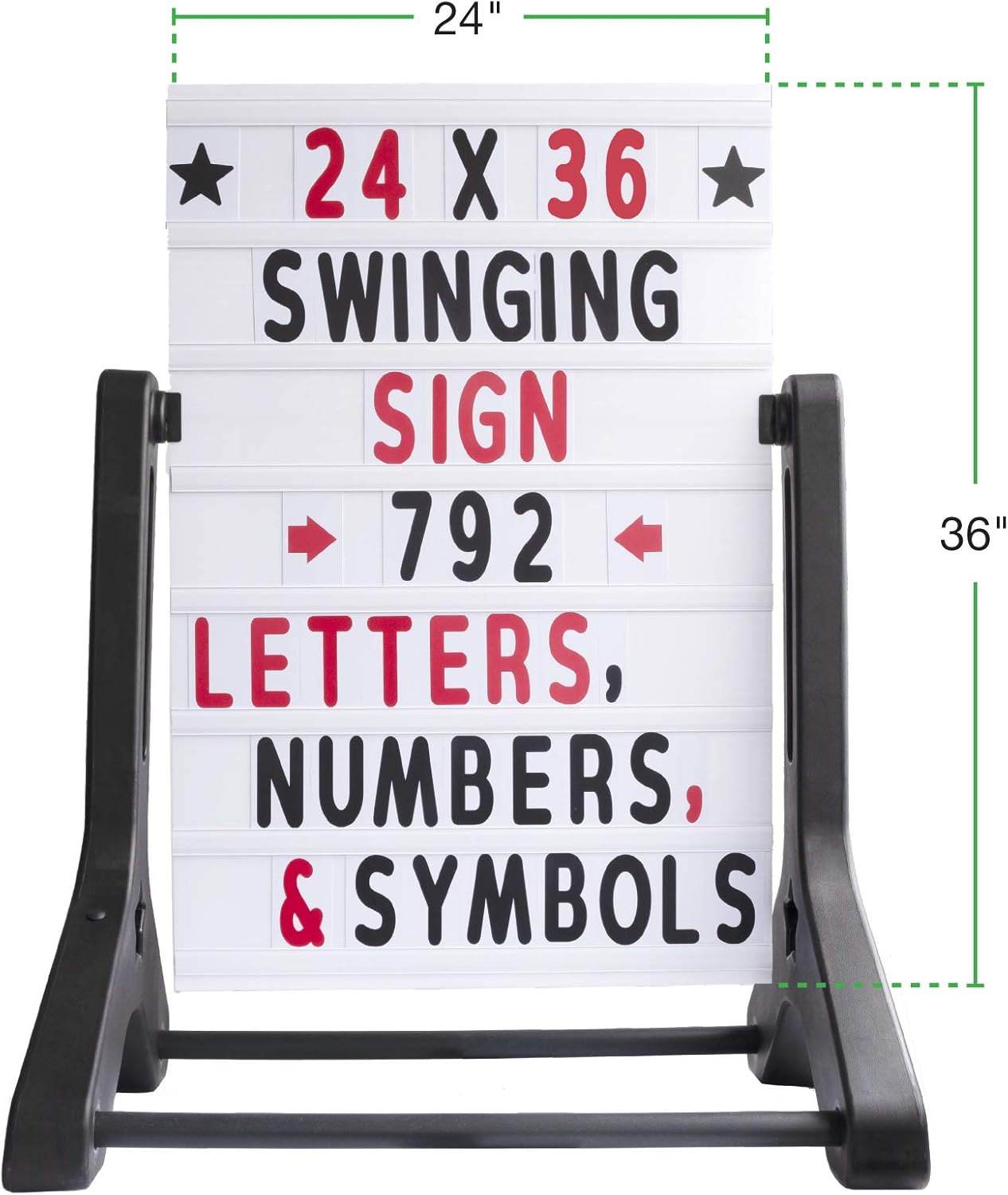 Swinging Sidewalk Sign by [Brand Name] - 24" x 36" Changeable Message Board with 792 Pre-Cut Letters & Storage Box