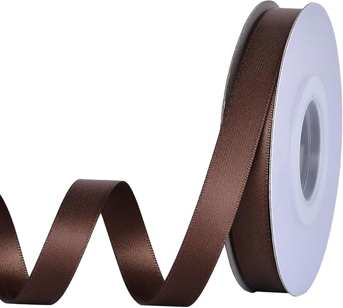 YAMA Brown Double Faced Satin Ribbon 1/2 Inch 25 Yards Brown Fabric Ribbon for Gift Wrapping Crafts Hair Bows Wedding Party Christmas Decoration