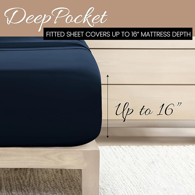 Linen Market Brushed Microfiber King Sheet Set 4 Piece – Oeko-TEX Certified Ultra Soft & Wrinkle-Free - 16" Deep Pocket Sheets - Easy Care King Size - Navy