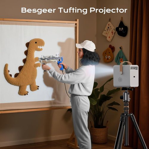 BESGEER Mini Projector - WiFi & Bluetooth 1080p Portable Projector for DIY Rug Tracing | Cream White