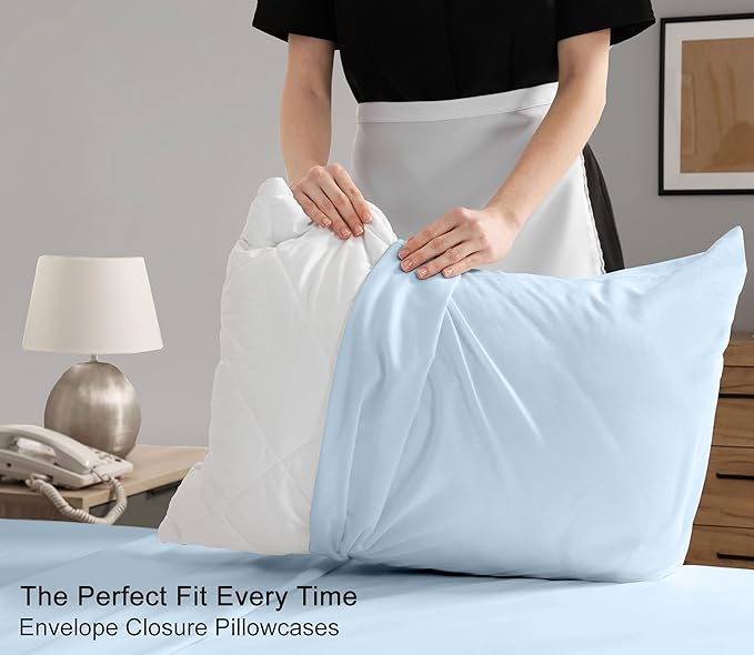 RUVANTI 100% Cotton Full Size Bed Sheets, 4 Pieces, Soft & Breathable Percale Weave Bedding, Deep Pocket 16", Hotel Standard, Crisp Cool Feel, Durable, Perfect Sheet Set Dyed, Baby Blue