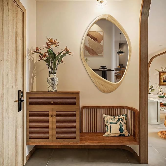 AAZZKANG Large Wall Mirror with Irregular Wood Framed 28"x20" Decorative Asymmetrical Hanging Mirrors for Bathroom Bedroom Living Room Entryway