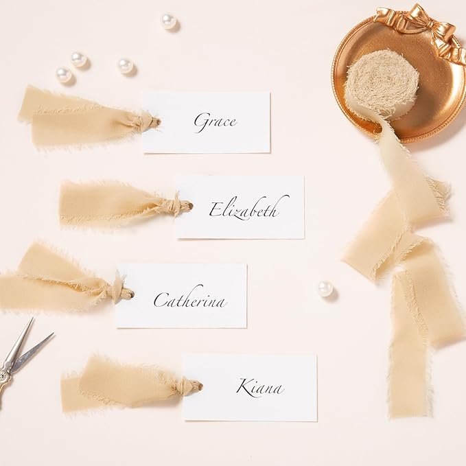 DORIS HOME Nude and Ivory Chiffon Ribbon for Flower Bouquet, 1" x21Yd Fabric Ribbon for Gift Wrapping, Handmade Frayed Ribbon for Wedding Invitations/Christmas Decorations